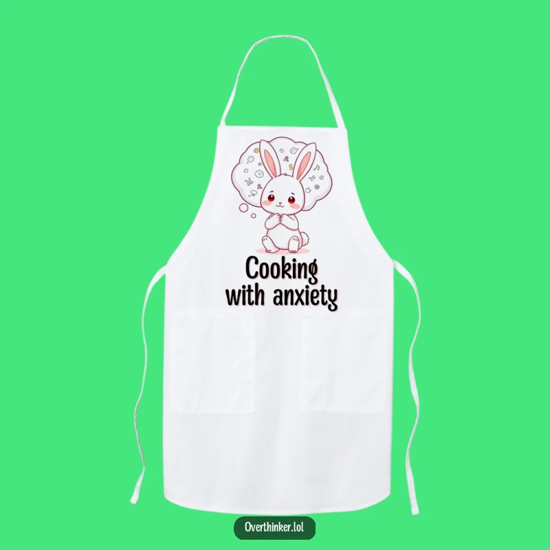 Funny Kawaii Rabbit Apron: Worry Thoughts, Humorous Kitchen Gift