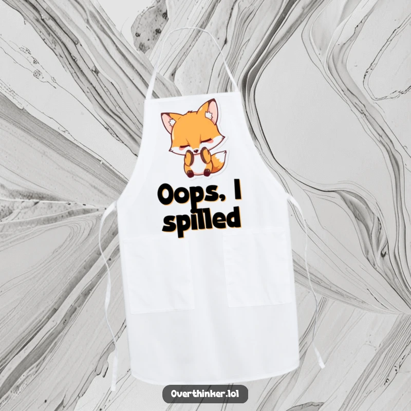 Funny apron featuring a fox character hiding its face in its paws, symbolizing a comical cooking mishap or general embarrassment.