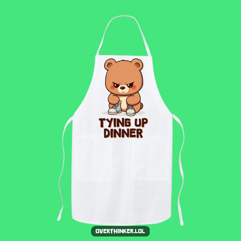 Funny Bear Shoe Tying Apron: Focused Cub Chef, Perfect Kitchen Gift