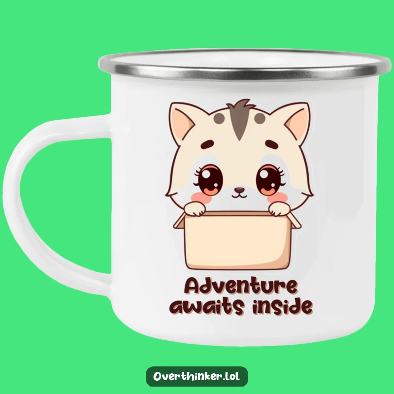 Funny Empty Box Pondering Kawaii Camping Mug: Cute Animal Adventure Mug, Funny Gift