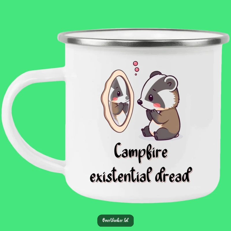 Funny Badger Camping Mug: Overthinking Your Campfire Reflections