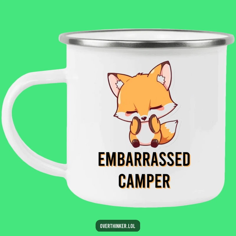 Funny Shy Fox Camping Mug: Character's Embarrassed Brew Cup