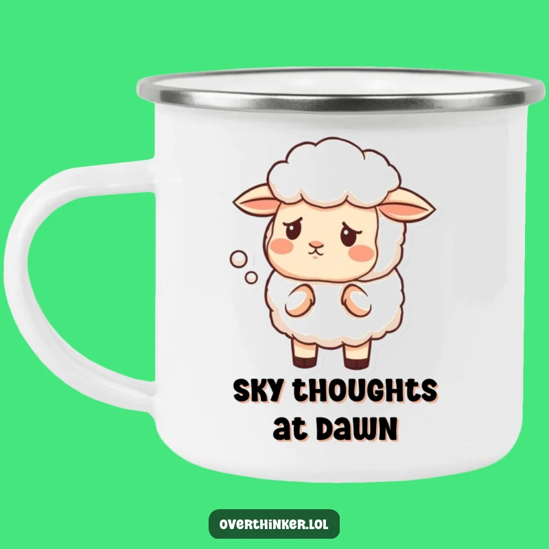 Funny Sheep Cloud Camping Mug: Sip Your Questions Under the Sky!