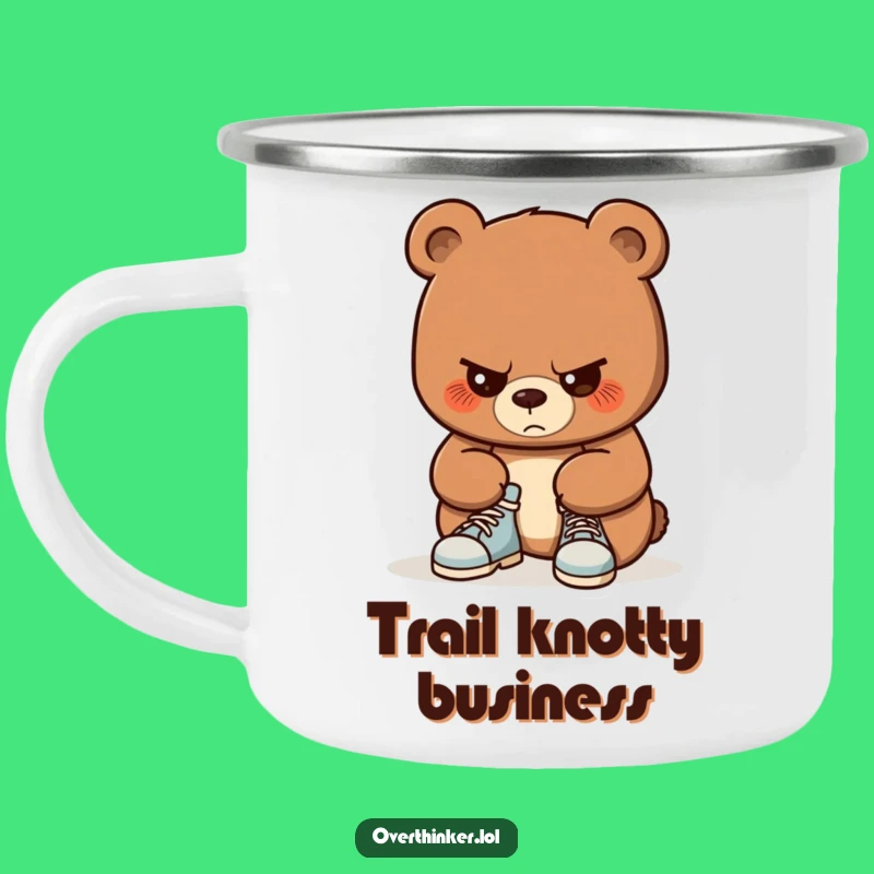 Funny Bear Shoe Tying Camping Mug: Focused Cub's Adventure, Outdoor Humor Gift