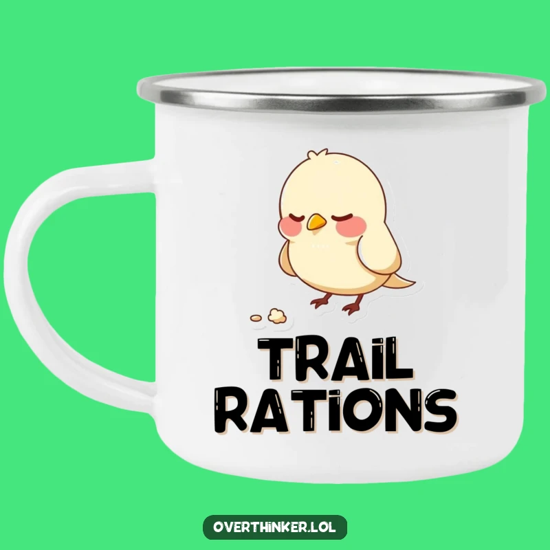 Funny Anxious Bird Camping Mug: Character's Crumb Focus
