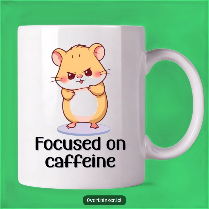Funny Hamster Focus Mug: Character Concentrates on Spinning Wheel