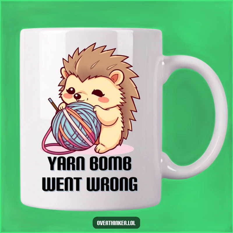 Funny Kawaii Hedgehog Mug: Tangled Yarn Chaos, Perfect Humorous Gift for Crafters