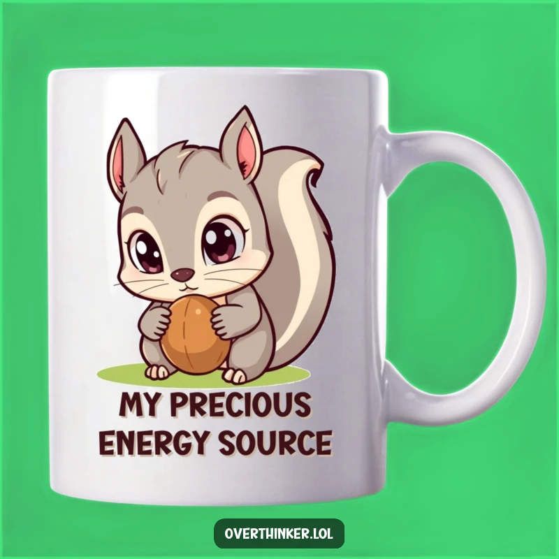 Funny Kawaii Squirrel Mug: Exaggerated Eyes Staring at a Nut, Perfect Humorous Gift