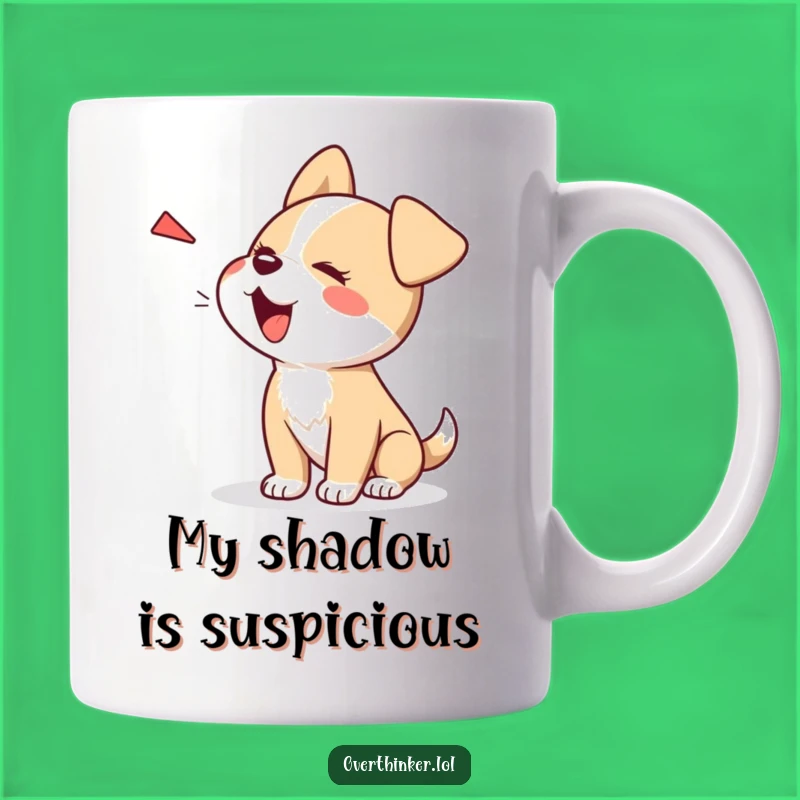 Funny Kawaii Dog Mug: Barking at Shadow, Perfect Playful Pet Gift
