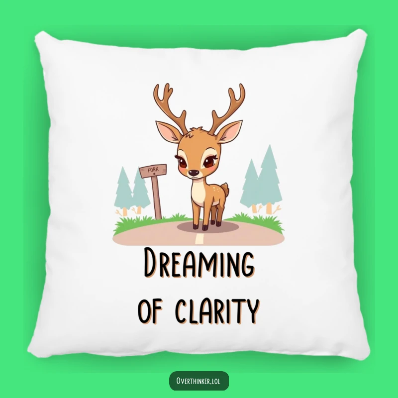 Funny Deer Crossroads Pillow: Pondering Doe Comfort, Hilarious Home Gift