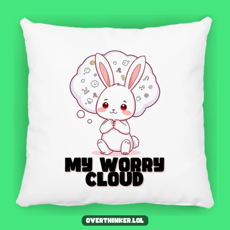 Funny Kawaii Rabbit Pillow: Worry Bubble Comfort, Cozy Humorous Gift