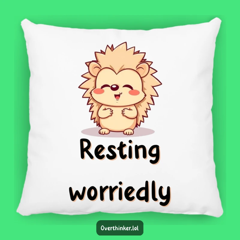 Funny Worried Hedgehog Pillow - Cozy Anxious Comfort for a Funny Gift