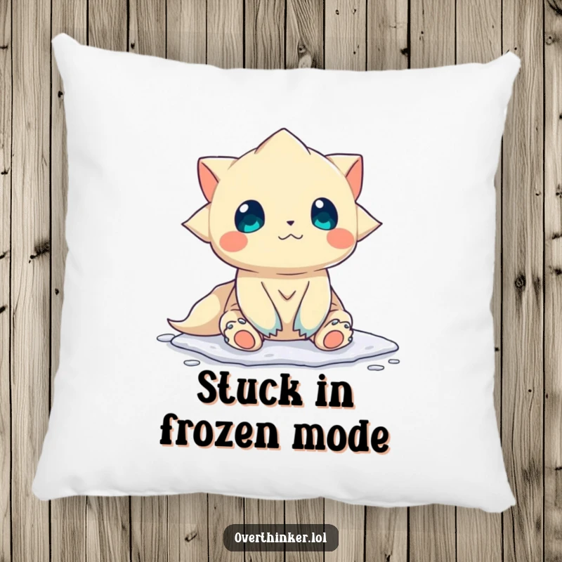 Funny Pillow: A creature is shown frozen, contemplating which direction to go, offering comfort and humorous relatability.