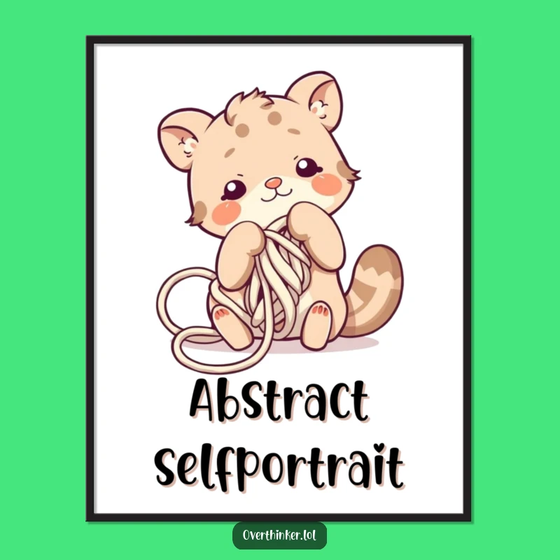 Funny Yarn Art Print: Adorable Animal Character Tangled, Instant Hilarious Wall Decor Funny Gift!