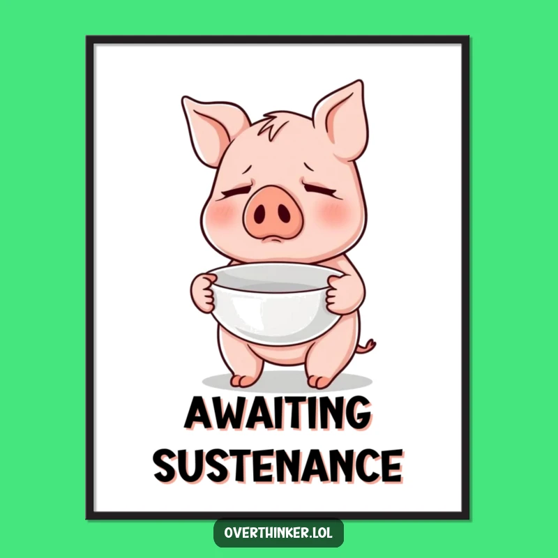 Funny Pig Digital Art: Empty Bowl Anxiety, Foodie Wall Decor