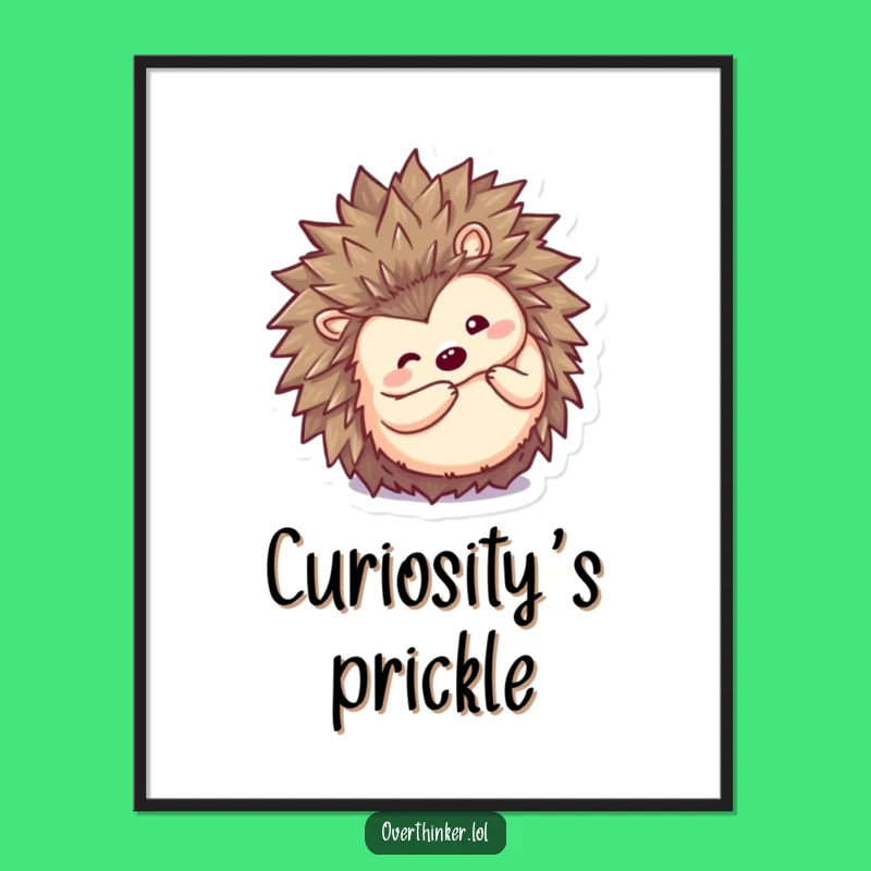 Funny Kawaii Hedgehog Digital Art: Inquisitive Peek, Instant Decor Gift
