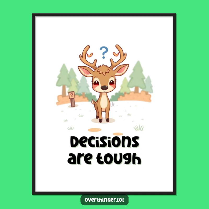 Funny Deer Digital Art: Overthinking Deer's Path for Your Walls
