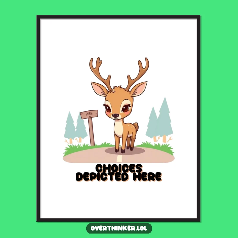 Funny Deer Crossroads Digital Print: Pondering Doe Art, Instant Gift