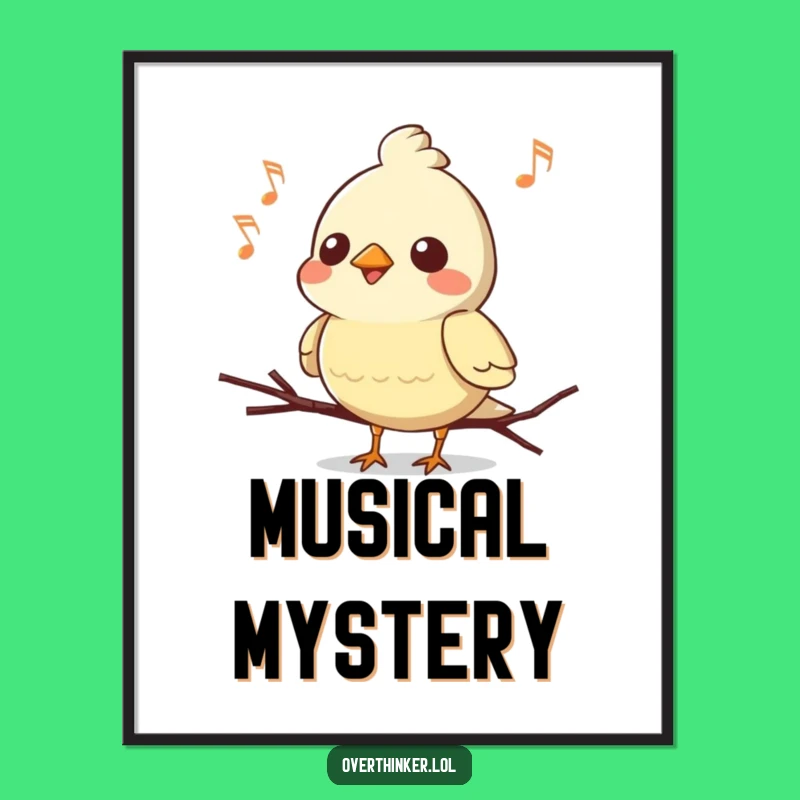 Funny Kawaii Bird Digital Art: Musical Memory Lapse, Instant Decor Gift