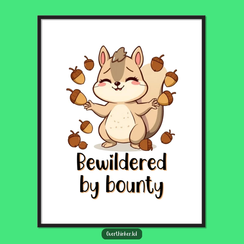 Funny Stressed Squirrel Digital Art: Acorn Juggler Scene, Instant Funny Gift Download