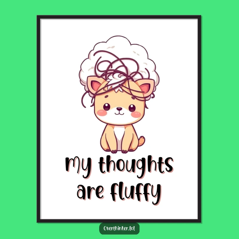 Funny Tangled Thoughts Kawaii Digital Art: Cute Animal Print, Printable Funny Gift