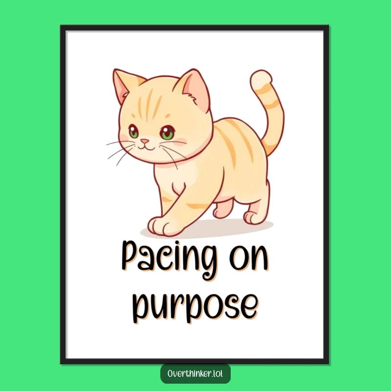 Funny Pacing Cat Art Print: Hilarious Feline Anxiety for Whimsical Decor