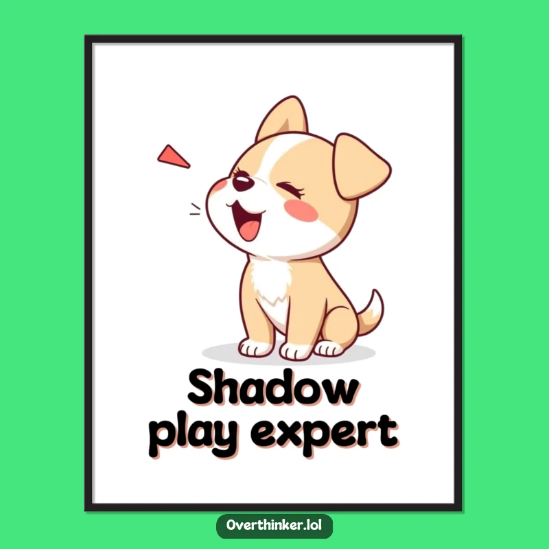 Funny Kawaii Dog Digital Art: Shadow Confrontation, Instant Decor Gift