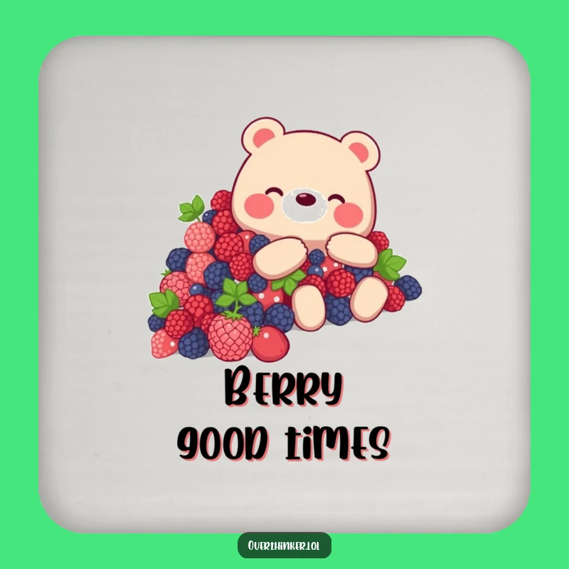 Funny Bear Berry Bliss Coaster - Humorous Bear Gift for Sweet Drinks