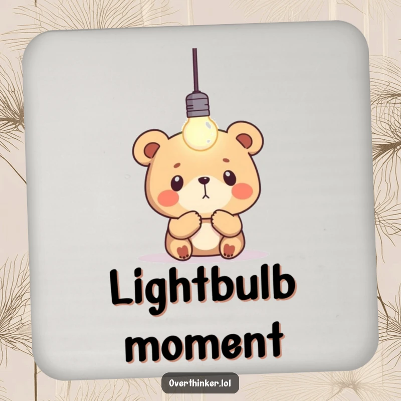 Funny bear coasters featuring a bear intently watching a blinking lightbulb, protecting tables with a touch of intellectual humor.