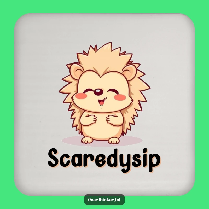 Funny Worried Hedgehog Coaster - Protect Surfaces with Cute Anxiety for a Funny Gift