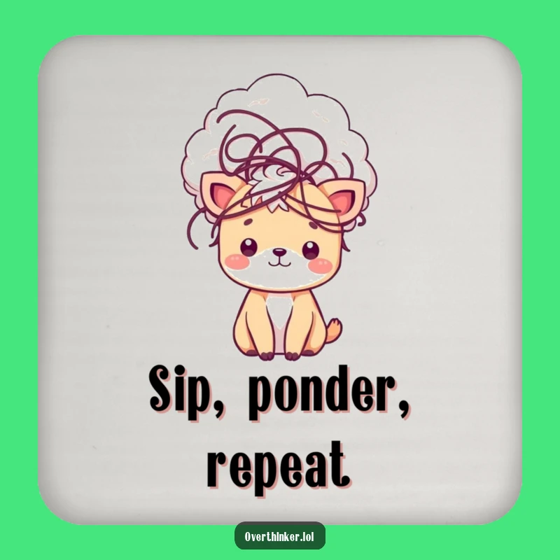 Funny Tangled Thoughts Kawaii Coaster: Cute Animal Drink Saver, Unique Funny Gift