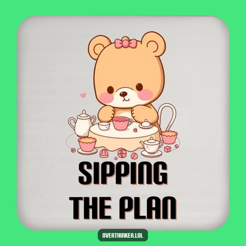 Funny Kawaii Bear Coaster: Tea Party Planning, Humorous Table Protector Gift