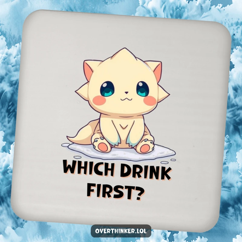 Funny Coaster: A creature sits frozen, undecided on its path, adding humorous protection to your surfaces.