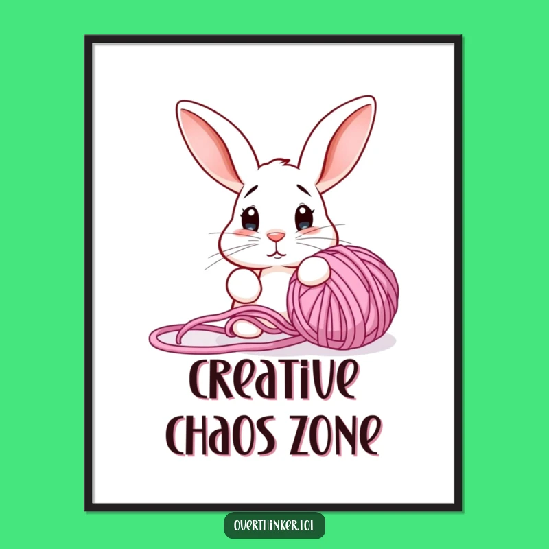 Funny Craft Poster: Confused Rabbit's Yarn Dilemma!