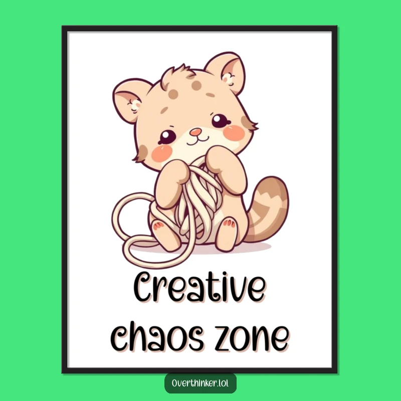 Funny Yarn Situation Poster: Hilarious Animal Character Tangled, Perfect Wall Art Funny Gift!