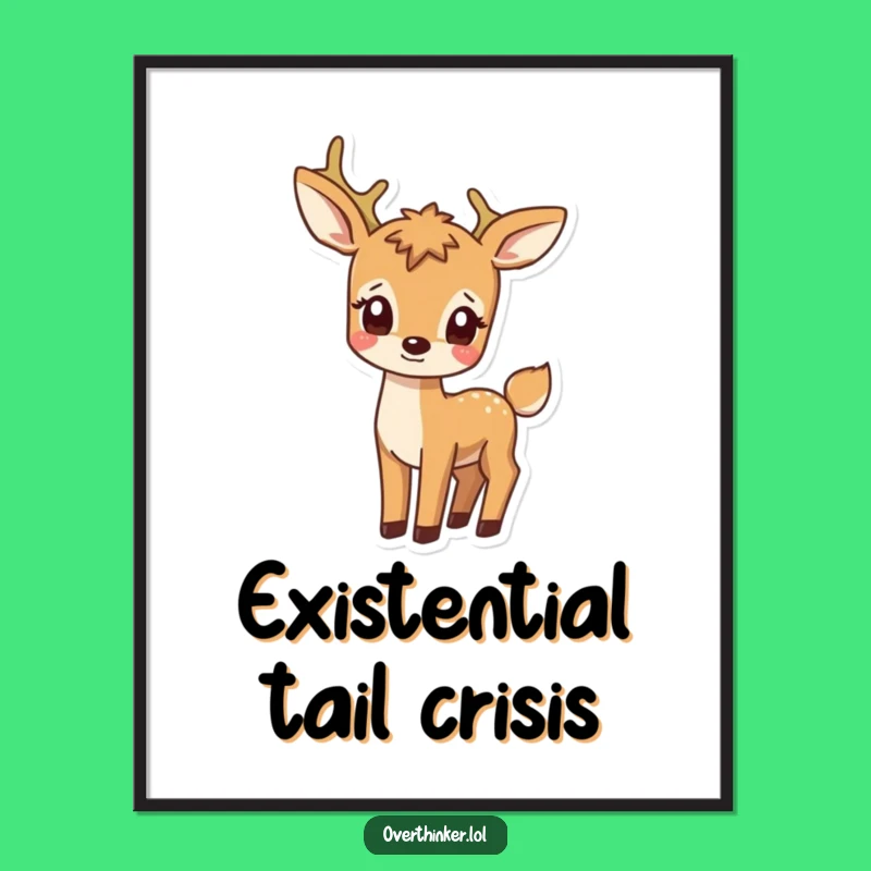 Funny Deer Watching Tail Poster - Whimsical Animal Art Print