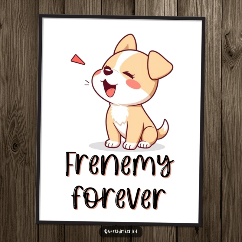 Funny Kawaii dog poster, a cute character barking at its own shadow, capturing humorous playfulness and energy.