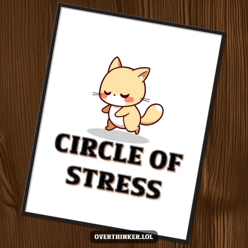 Funny poster art of an animal character pacing back and forth in a circle, symbolizing deep thought and contemplation.