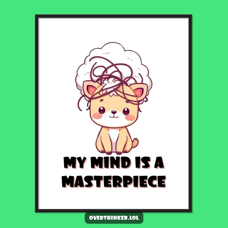 Funny Tangled Thoughts Kawaii Poster: Cute Animal Art Print, Ideal Decor Funny Gift