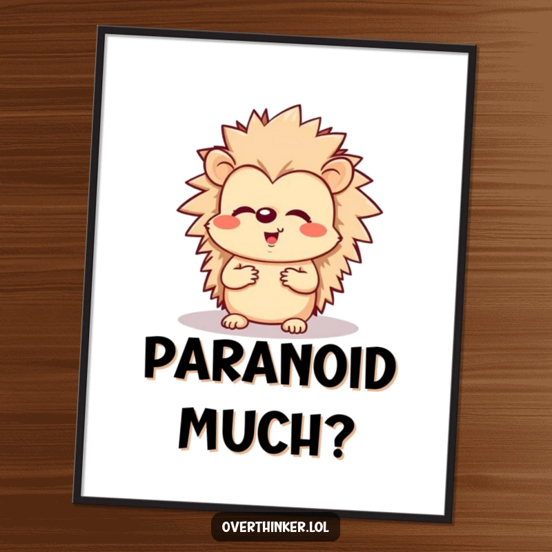 Funny poster illustration of a cheerful hedgehog appearing worried about its own shadow.
