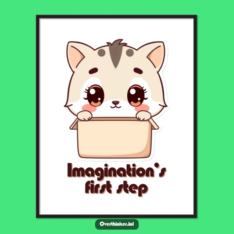 Funny Empty Box Pondering Kawaii Poster: Cute Animal Art, Ideal Decor Funny Gift