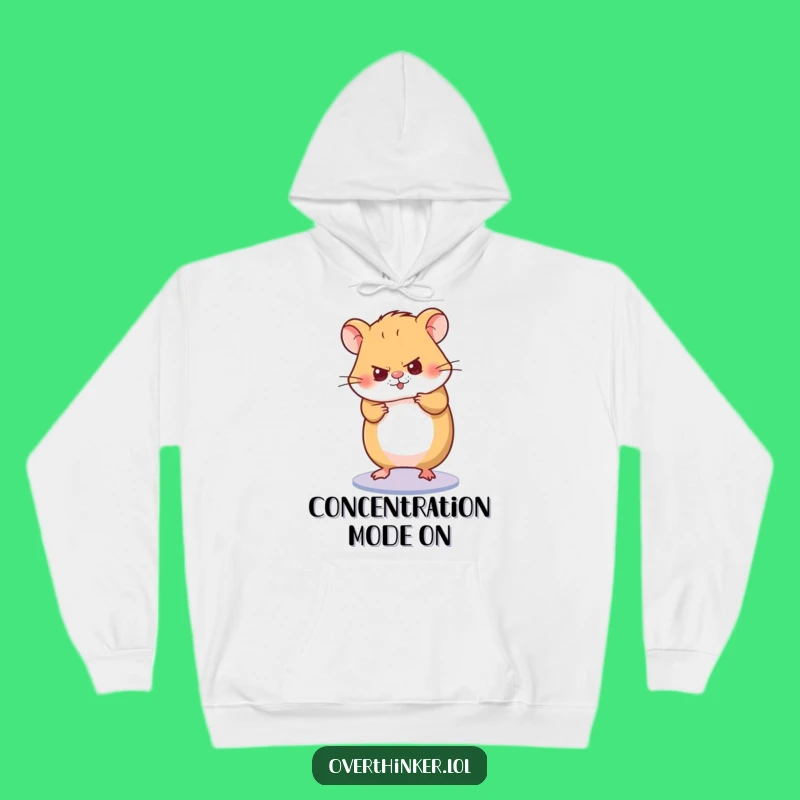 Funny Hamster Focus Hoodie: Character Spins Wheel in Concentration