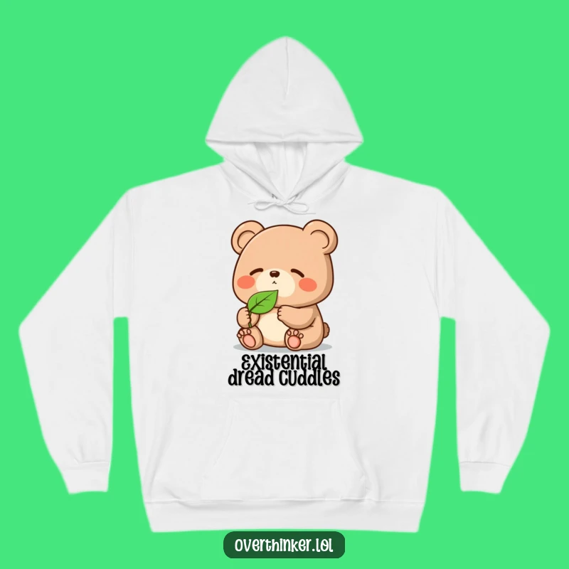 Funny Kawaii Bear Hoodie: Cozy Contemplation of Leaf, Great Warm Gift