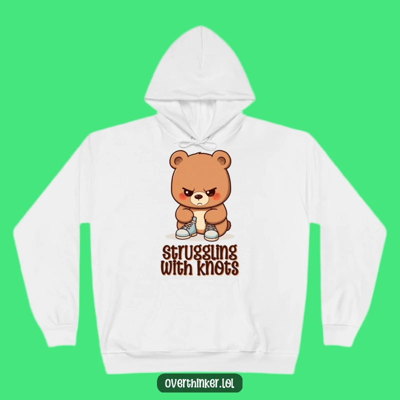 Funny Bear Shoe Tying Hoodie: Cozy Cub's Focus, Perfect Warm Gift