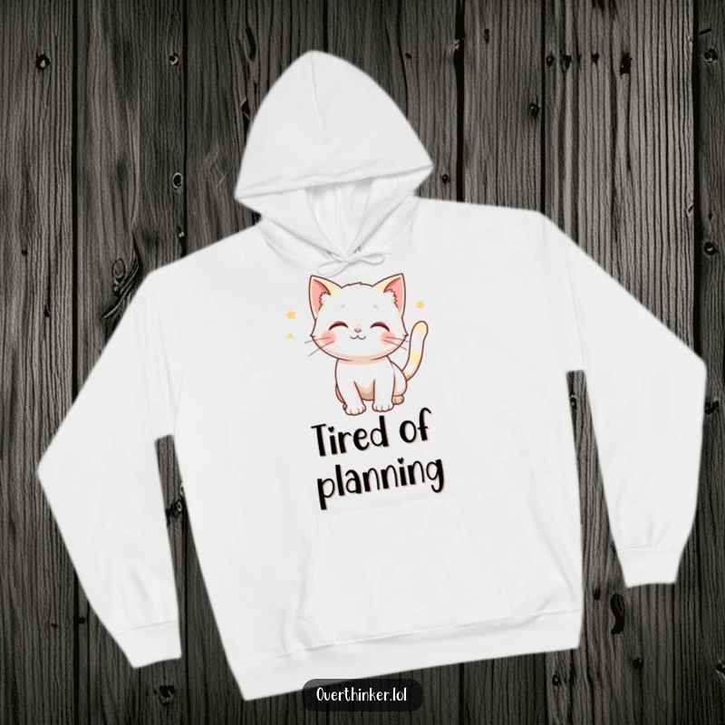 Funny hoodie depicting a cat with a twitching tail, symbolizing anticipation of multiple outcomes, great for comfort.
