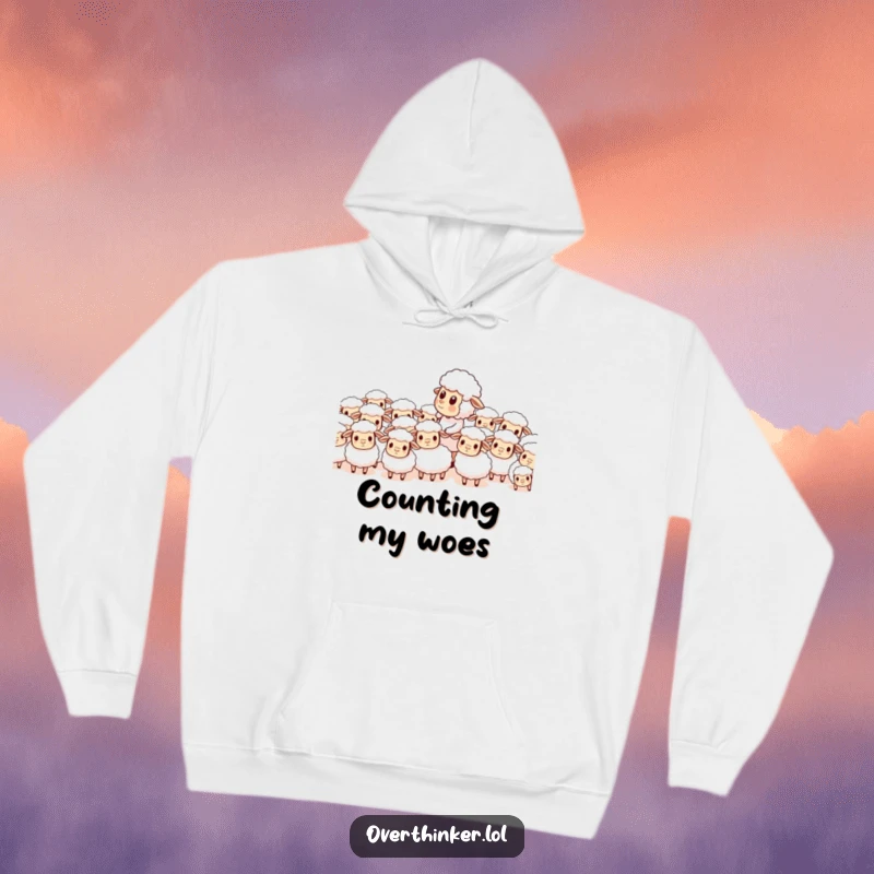 Funny hoodie illustrating a sheep character attempting to count a herd of identical, confused sheep, symbolizing the struggle with order.