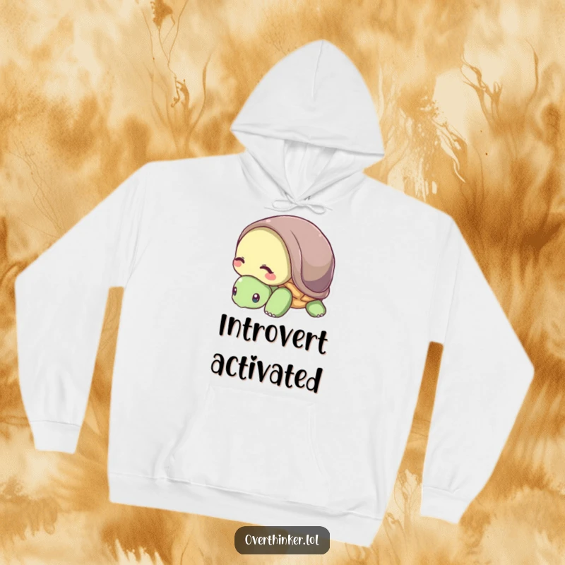 Funny and cozy hoodie featuring a shy turtle peeking out from its shell, perfect for relaxing.