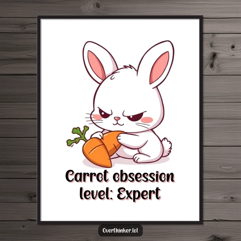 Funny Free Printable Wall Art: Rabbit Staring Intensely at a Carrot, Capturing Humorous Focus and Determination