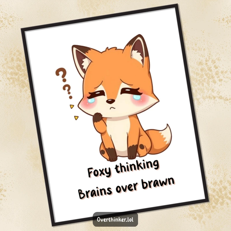Funny free printable wall art: A fox character visibly sweating, looking panicked as it struggles intensely to remember a forgotten name.