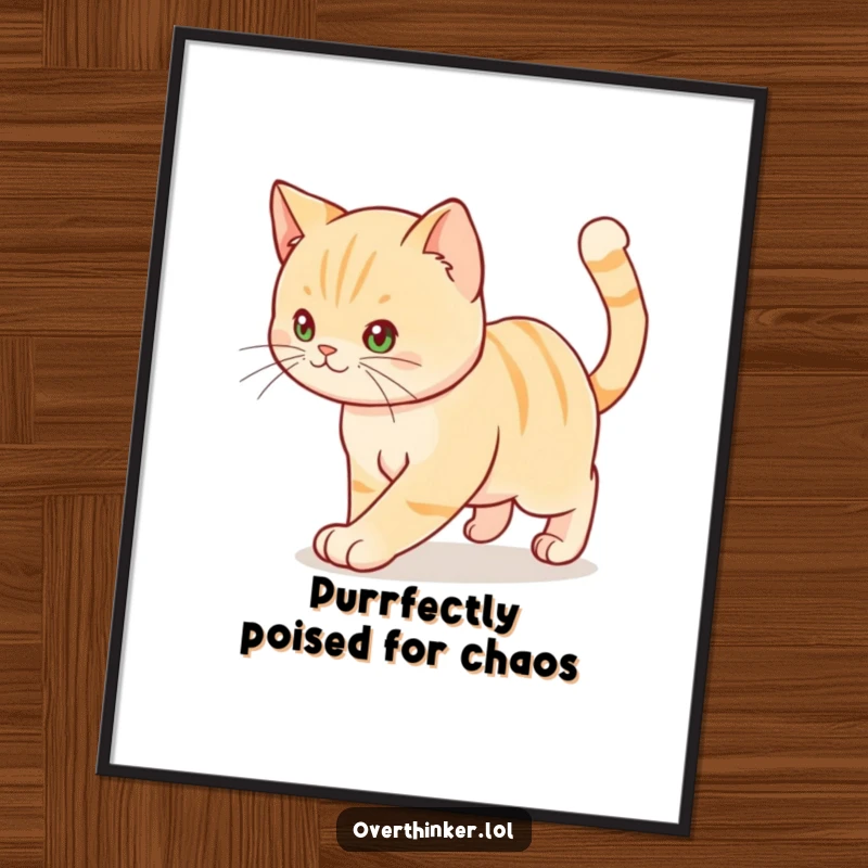 Funny Free Printable Wall Art: A cat pacing anxiously, tail twitching, perfect for humorous home decor.